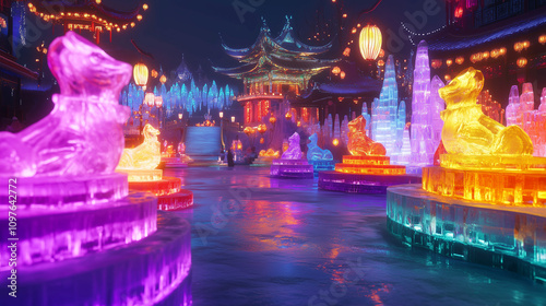 Ice Lanterns, highlight spectacular ice sculptures with vibrant and dynamic lighting effects photo