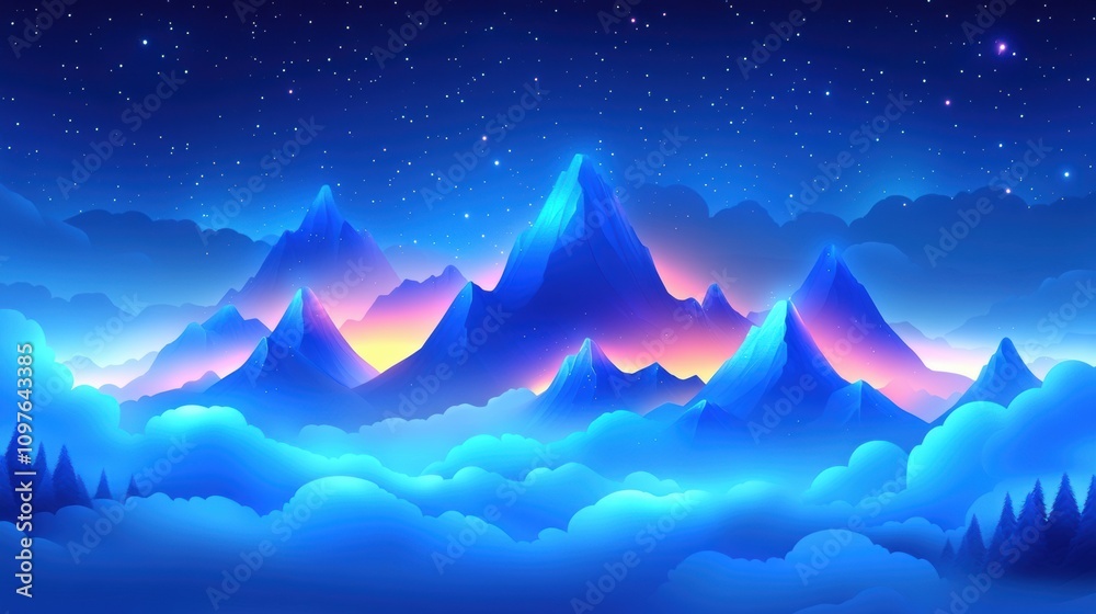 Fototapeta premium Fantasy Mountain Landscape under a Starry Night Sky
