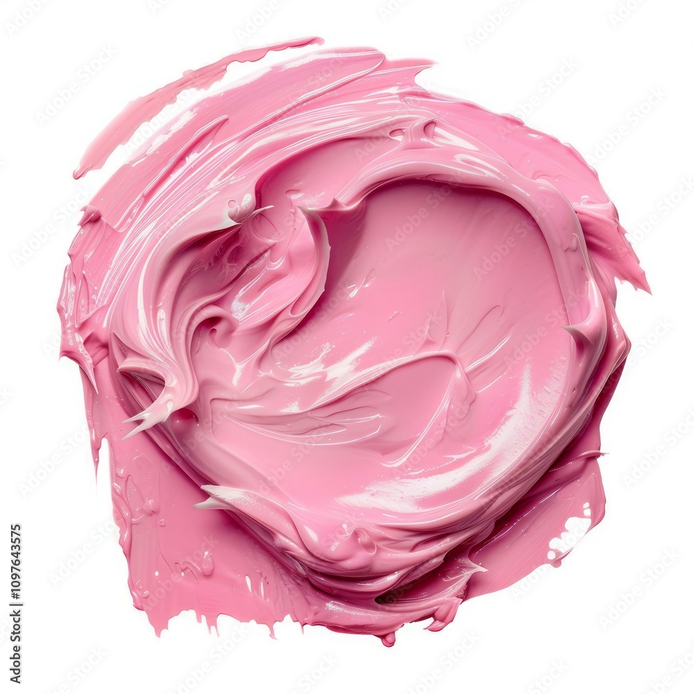Fototapeta premium Pink cosmetic cream forming a circle on white background