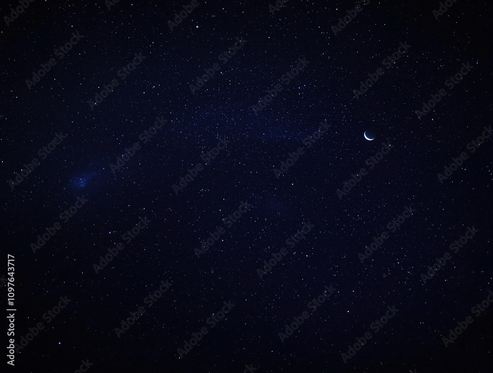 Fototapeta premium Starry night scene with numerous stars, planets, and a crescent moon, galaxy, celestial