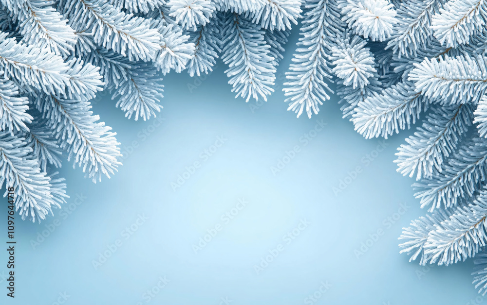 Elegant winter-themed image featuring frosted evergreen branches on a subtle blue background, ideal for holiday cards, winter promotions, and seasonal designs. Elegant winter-themed image featuring frosted evergreen branches on a subtle blue background, ideal for holiday cards, winter promotions, and seasonal designs.