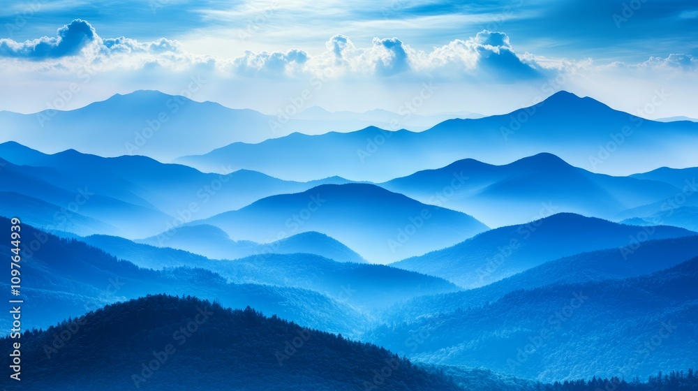 Breathtaking panorama of a majestic mountain range under blue sky with clouds Breathtaking panorama of a majestic mountain range under blue sky with clouds
