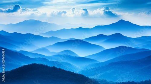 Breathtaking panorama of a majestic mountain range under blue sky with clouds