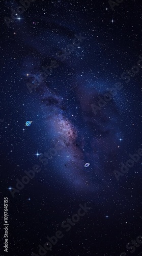 Night sky with countless twinkling stars and planets, celestial body, space, astronomy, galaxies