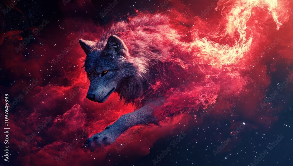 Fototapeta premium Wolf in a Cosmic Flame