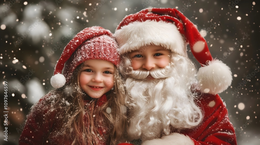 Smiling Child with Santa Claus by a Decorated Christmas Tree_ Smiling Child with Santa Claus by a Decorated Christmas Tree_
