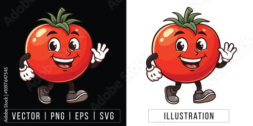 Waving Tomato Cartoon Mascot - Vector, PNG, EPS, SVG
