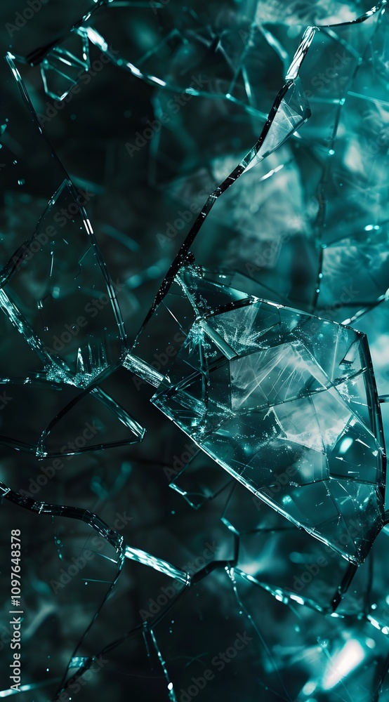 Abstract close-up of shattered glass with a teal hue, creating a textured visual effect. Abstract close-up of shattered glass with a teal hue, creating a textured visual effect.