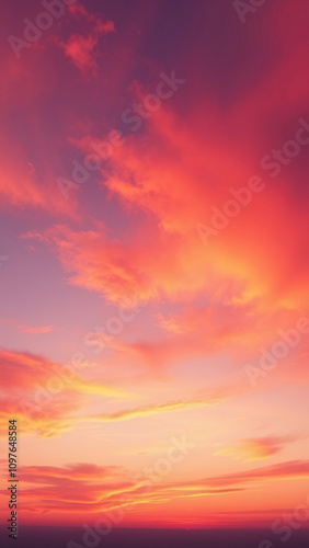 Watercolor background of a sunset sky with shades of orange and purple, blending into the horizon, peaceful ambiance., impressionist style, dreamy atmosphere