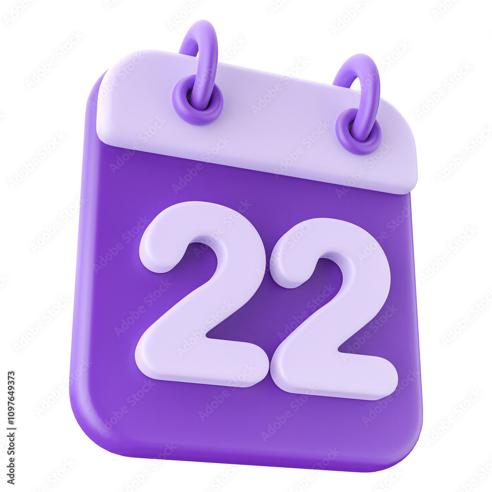 3D Calendar Icon Purple Date 22 3D Calendar Icon Purple Date 22