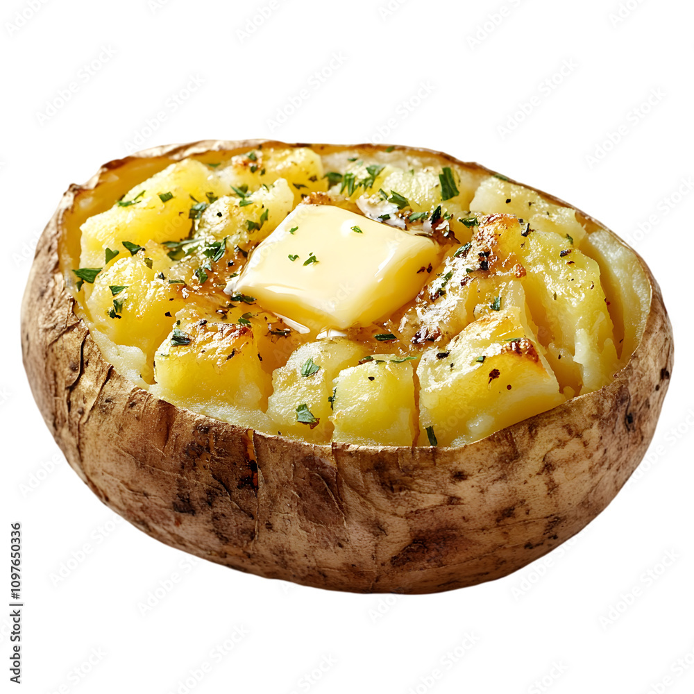 Baked potato with butter isolated on transparent background food photography studio setting close-up culinary art Baked potato with butter isolated on transparent background food photography studio setting close-up culinary art
