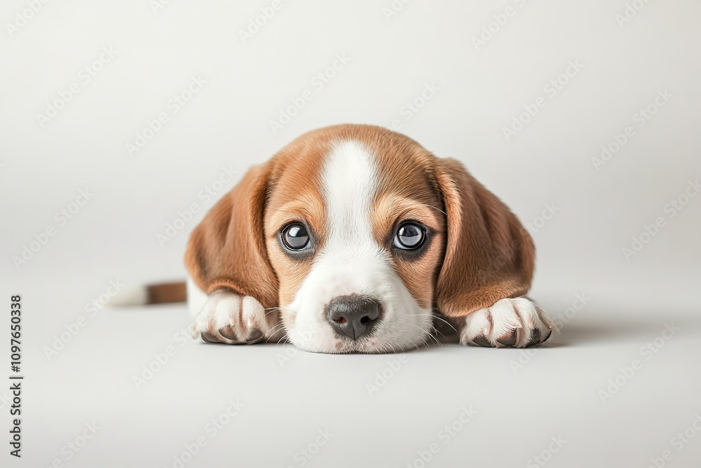 Cute beagle puppy with sad eyes on plain background Cute beagle puppy with sad eyes on plain background