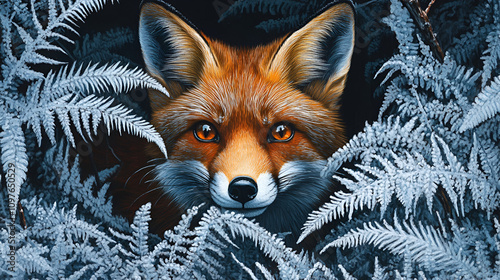 Fox in winter forest, close-up of a wild animal under snow looking at camera, Captivating Close Up Portrait of Red Fox in Natural Autumn Habitat with Vivid Detail and Colors
