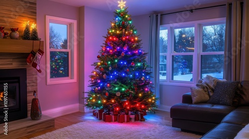 Christmas Tree with Vibrant Multicolor Lights