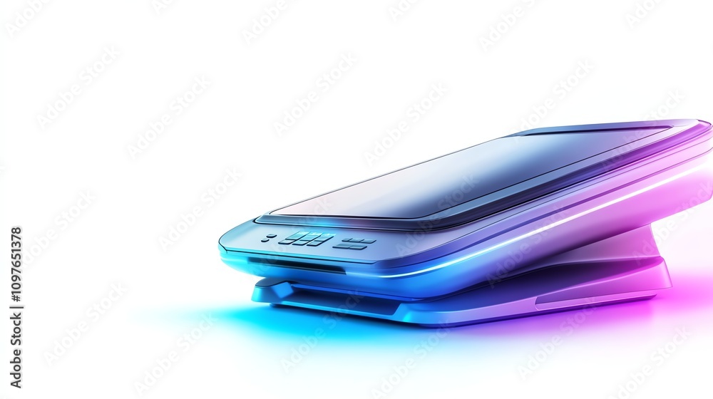Modern smartphone with vibrant lighting on a white isolated background. Modern smartphone with vibrant lighting on a white isolated background.