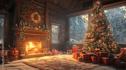 Snowy Christmas Morning with Gifts