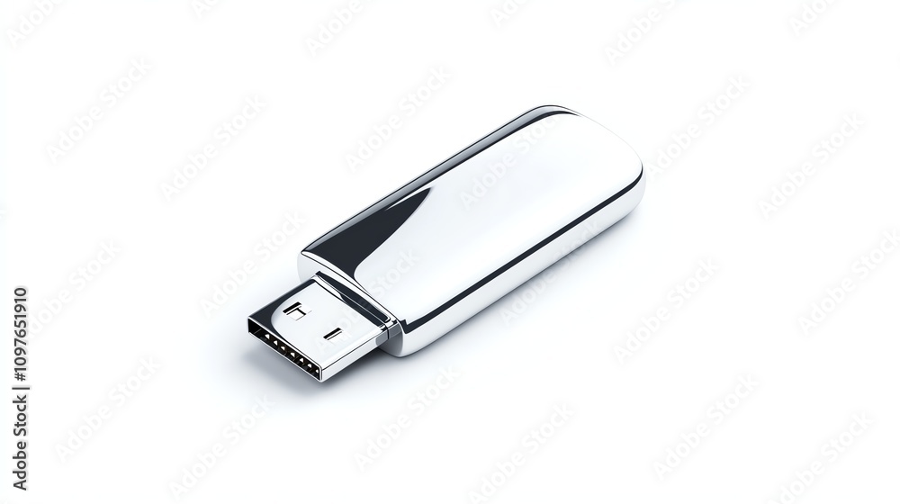 Silver USB flash drive on a white isolated background. Silver USB flash drive on a white isolated background.
