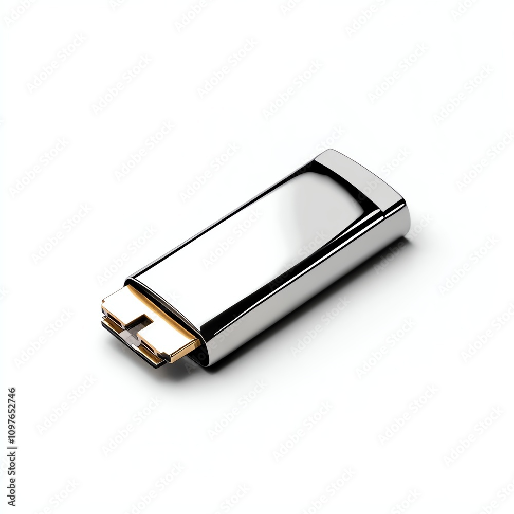 Shiny metal USB flash drive, white isolate background. Shiny metal USB flash drive, white isolate background.