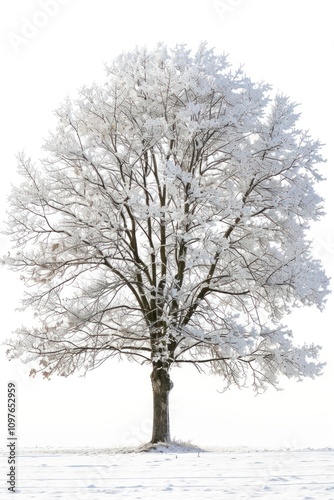 Solitary snow-covered winter tree