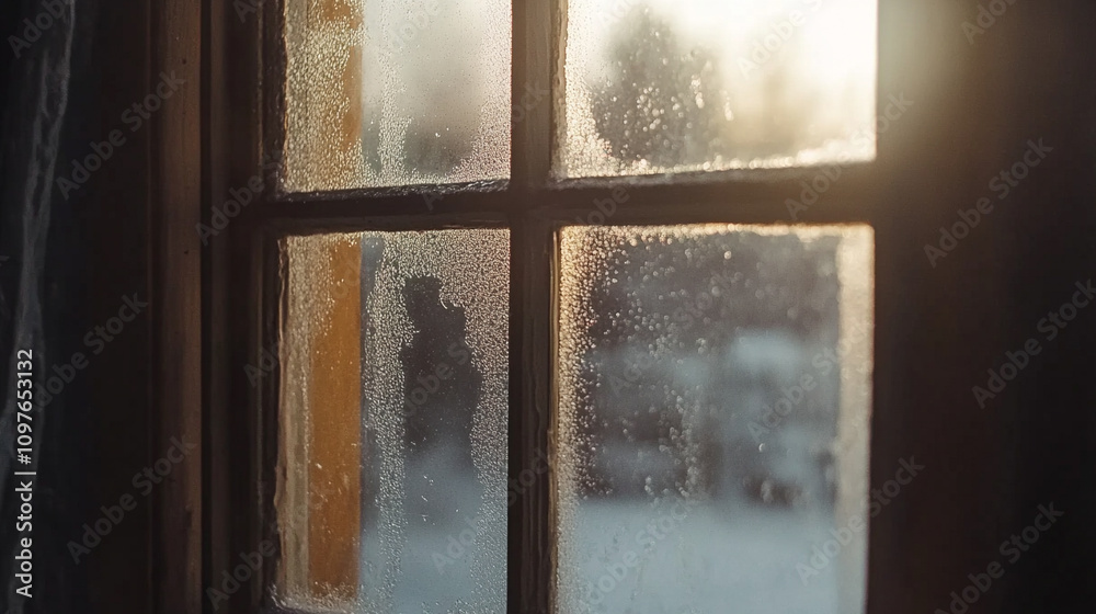 condensation on a double-glazed window symbolizing moisture, cold ...