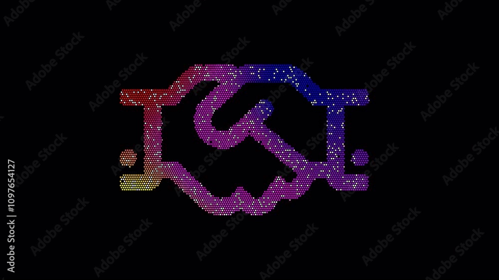 Icon handshake is made up of LED square shapes that shimmer and flicker. There are black dead diodes. In-Out looped. Alpha BW at the end Icon handshake is made up of LED square shapes that shimmer and flicker. There are black dead diodes. In-Out looped. Alpha BW at the end