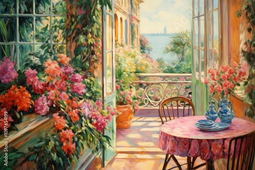 Flower garden architecture furniture painting. photo