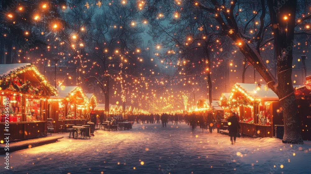 Vibrant Holiday Market in a Snowy Setting Vibrant Holiday Market in a Snowy Setting