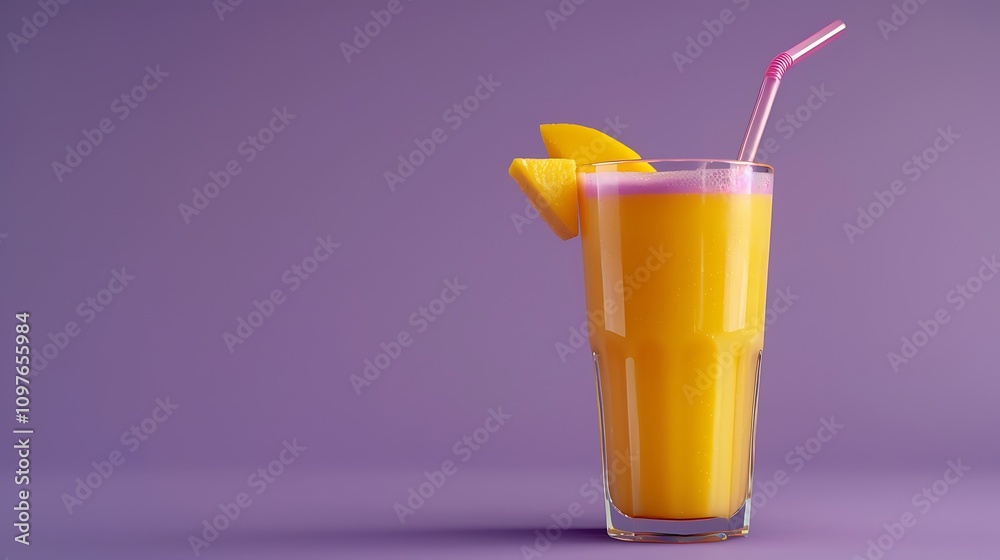 Fresh mango fruit juice Isolated on purple background Fresh mango fruit juice Isolated on purple background