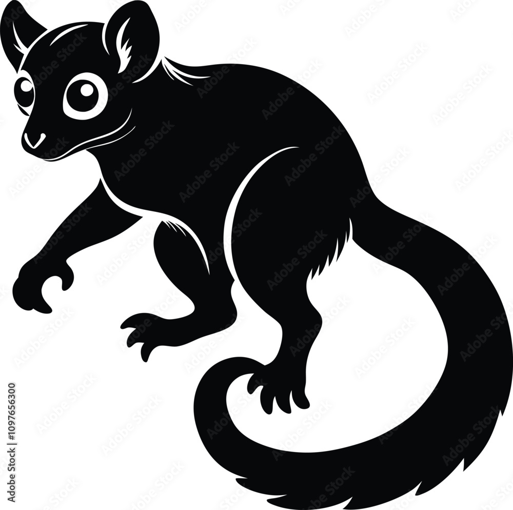 Black & White Vector Illustration of a Cute Sugar Glider. Simple Graphic of a Small Marsupial with Big Eyes and Curled Tail. Black & White Vector Illustration of a Cute Sugar Glider. Simple Graphic of a Small Marsupial with Big Eyes and Curled Tail.