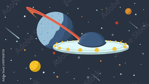 flying saucer in outer space among the planets
