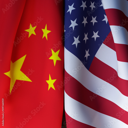 Waving Flags Of China And USA