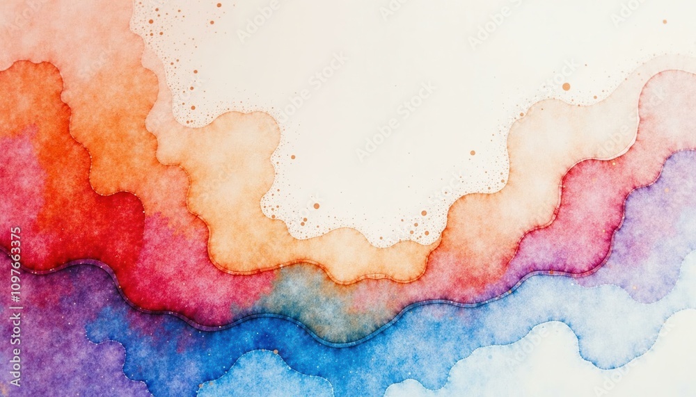 Obraz premium Abstract Watercolor Landscape, Concept of Serene Nature and Tranquil Atmosphere. Colorful Fluid Paint Texture Background for Design, Summer, Spring, and Relaxation.