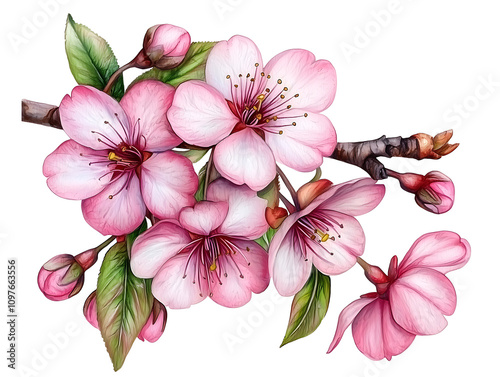 Spring blossom blooming cherry flowers nature scene botanical art vibrant colors close-up view floral concept