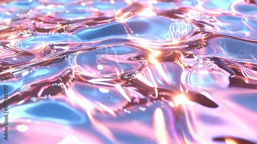 Close-up of water ripples reflecting soft sunlight in pastel tones