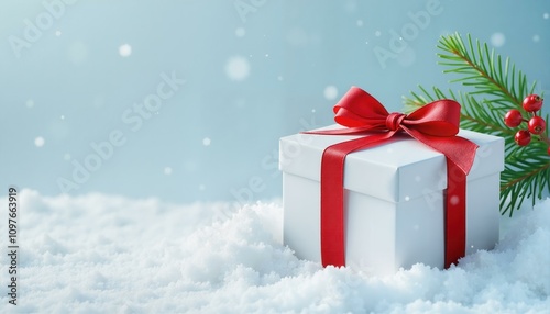 Winter Gift Box in Snow, Festive Christmas Present Concept