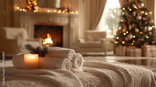 luxurious spa experience with holiday themed decor and relaxation