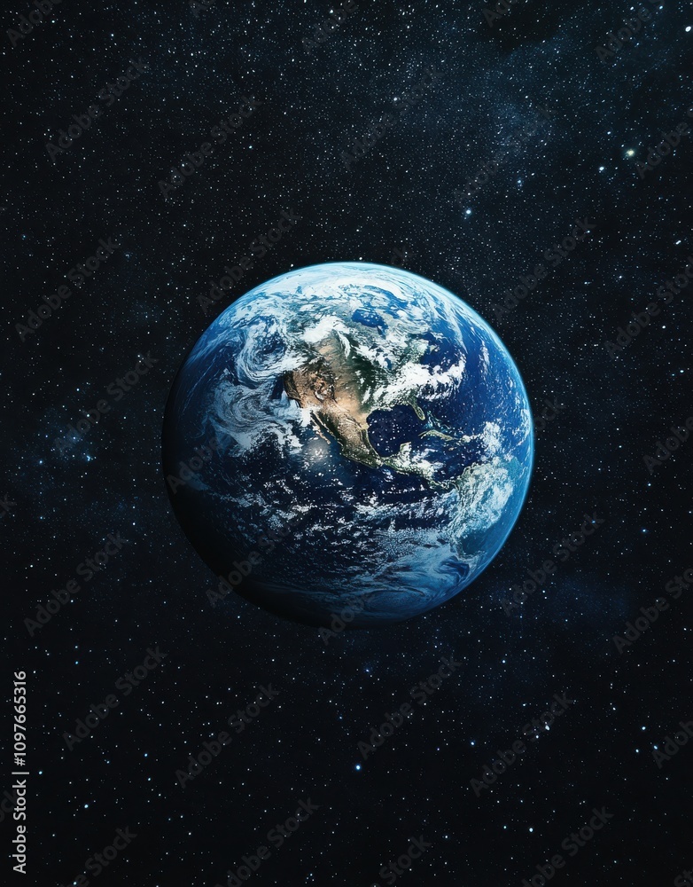 Stunning View of Earth from Space Showcasing North America Surrounded by a Vast Universe with Stars and Dark Skies in a Dynamic Celestial Scene Stunning View of Earth from Space Showcasing North America Surrounded by a Vast Universe with Stars and Dark Skies in a Dynamic Celestial Scene