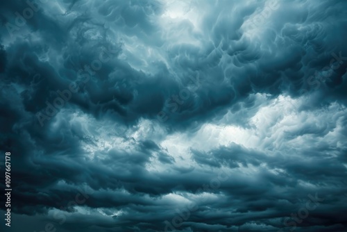 Dark, stormy clouds fill the sky, creating a dramatic and ominous atmosphere.