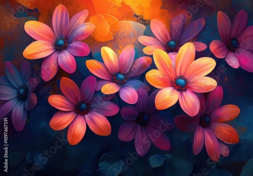 Vibrant Floral Composition with Colorful Petals and Deep Background, Perfect for Nature and Artistic Themes in Stock Photography