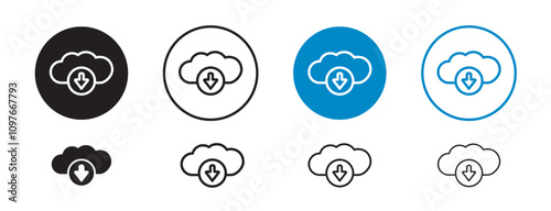 Set of 8 "Download from cloud" icons 1 unexpanded vector, 1 silhouette - download data from cloud storage