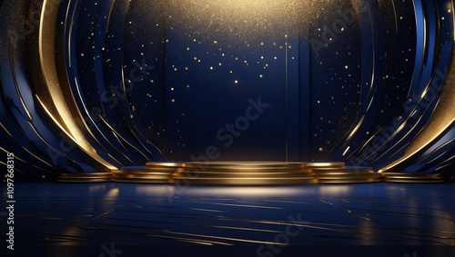 Dark Blue Stage with Golden Spotlight Lighting