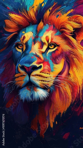 Animal lion in vivid color, vertical wallpaper, 8k High Resolution photo