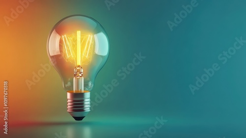 Bright and Warm Light Bulb Illuminating a Soft Blue and Orange Background, Symbolizing Creativity and Inspiration in Modern Design and Innovation