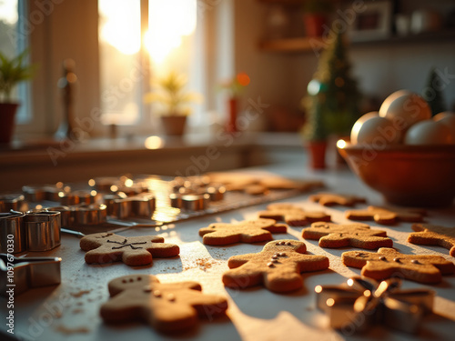 Freshly baked gingerbread cookies in various shapes