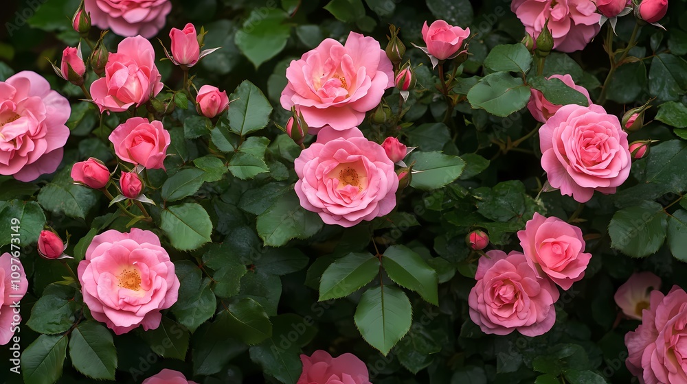 Pink Rose Garden outdoor illustration poster background Pink Rose Garden outdoor illustration poster background
