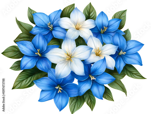 Vibrant blue and white flowers arrangement nature botanical art freshness close-up floral beauty