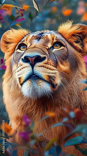 Animal lion in vivid color, vertical wallpaper, 8k High Resolution photo