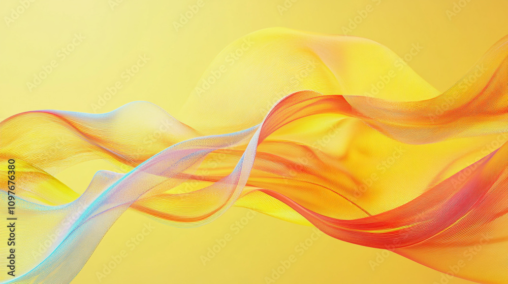 Abstract colorful wave lines in yellow background. A vibrant, flowing wave design combining various colors that contrast with the bright yellow backdrop, creating visual interest. Abstract colorful wave lines in yellow background. A vibrant, flowing wave design combining various colors that contrast with the bright yellow backdrop, creating visual interest.