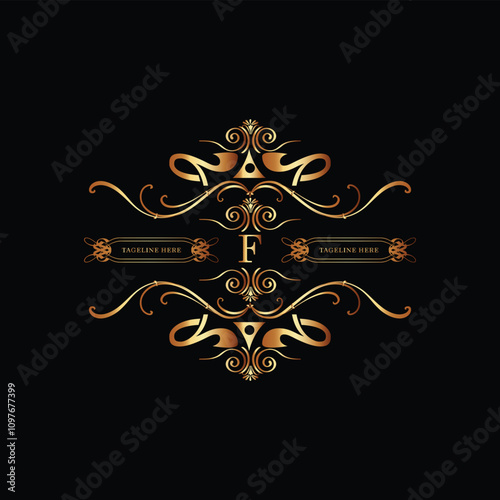 creative  new latter f logo design  and latter  initial logo. f monogram latter logo , golden  new f logo design with black color ,new template design