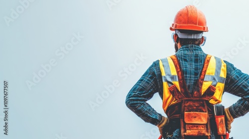 Construction Worker on Building Site with Safety Gear